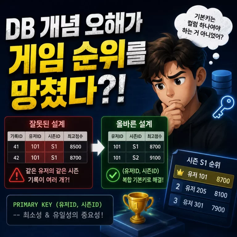 게임 웹앱 기본키와 슈퍼키 구분 못해서 발생했던 오류와 해결했던 경험
