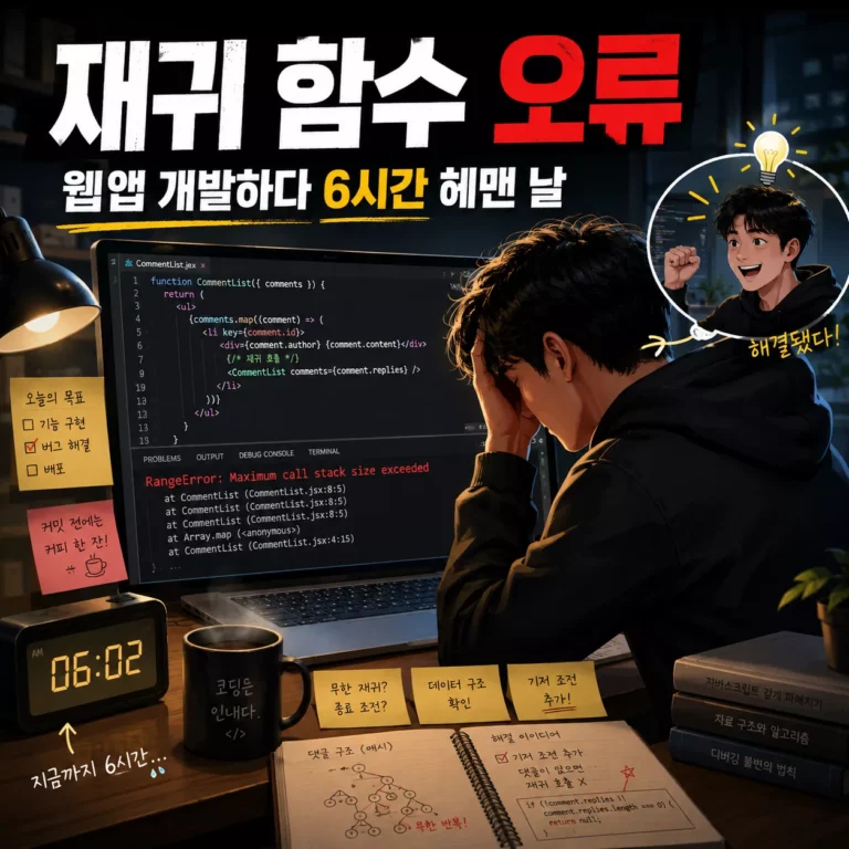 웹앱 개발할 때 발생했던 재귀함수 오류 경험
